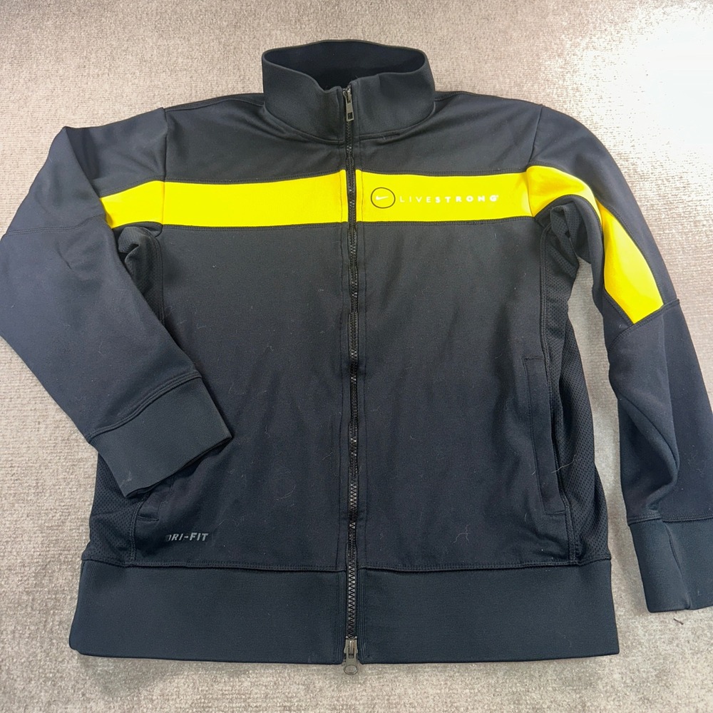 Nike Dri-FIT Livestrong Track Jacket Mens Small Black Yellow Full Zip Mock Neck